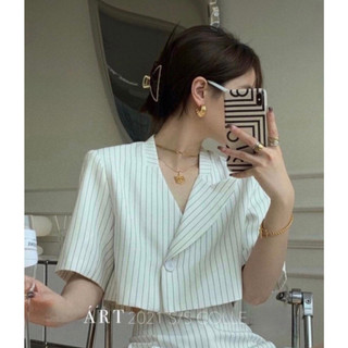 Áo blazer ngắn tay, áo khoác kẻ sọc áo khoác blazer ngắn tay mùa hè - bla23016