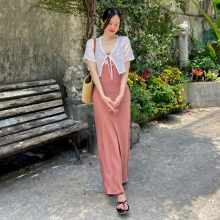LAY - Đầm 2 dây maxi chất lụa cắt xéo tôn dáng - osu