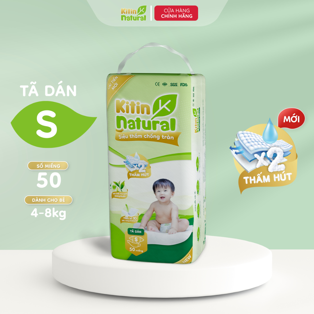 [MUA KÈM DEAL SỐC] Combo 3 bịch Tã/Bỉm Kitin Natural dán Kitin Natural size NB56/S50/M44/L40