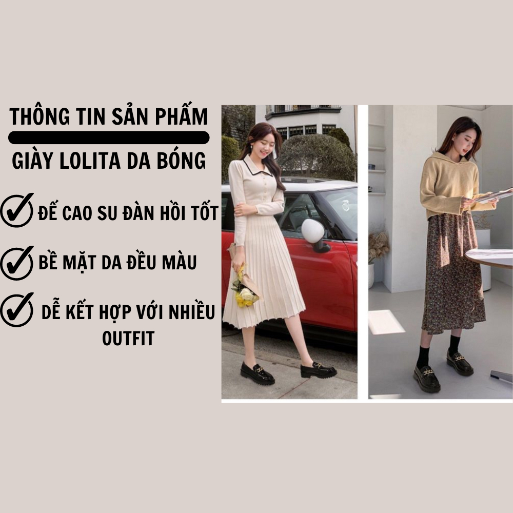 Giày Lolita da bóng đế cao 3,5 cm,phối dây xích,giày oxford trẻ trung năng động