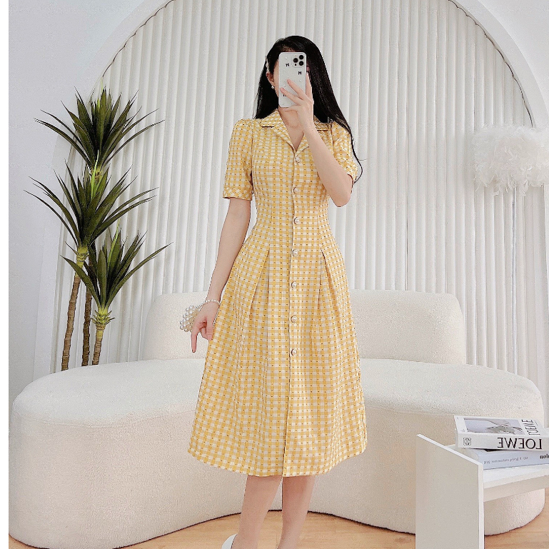 Váy sơ mi nữ dáng dài Evafashion đầm suông nữ kẻ caro sang chảnh hottrend xinh xắn