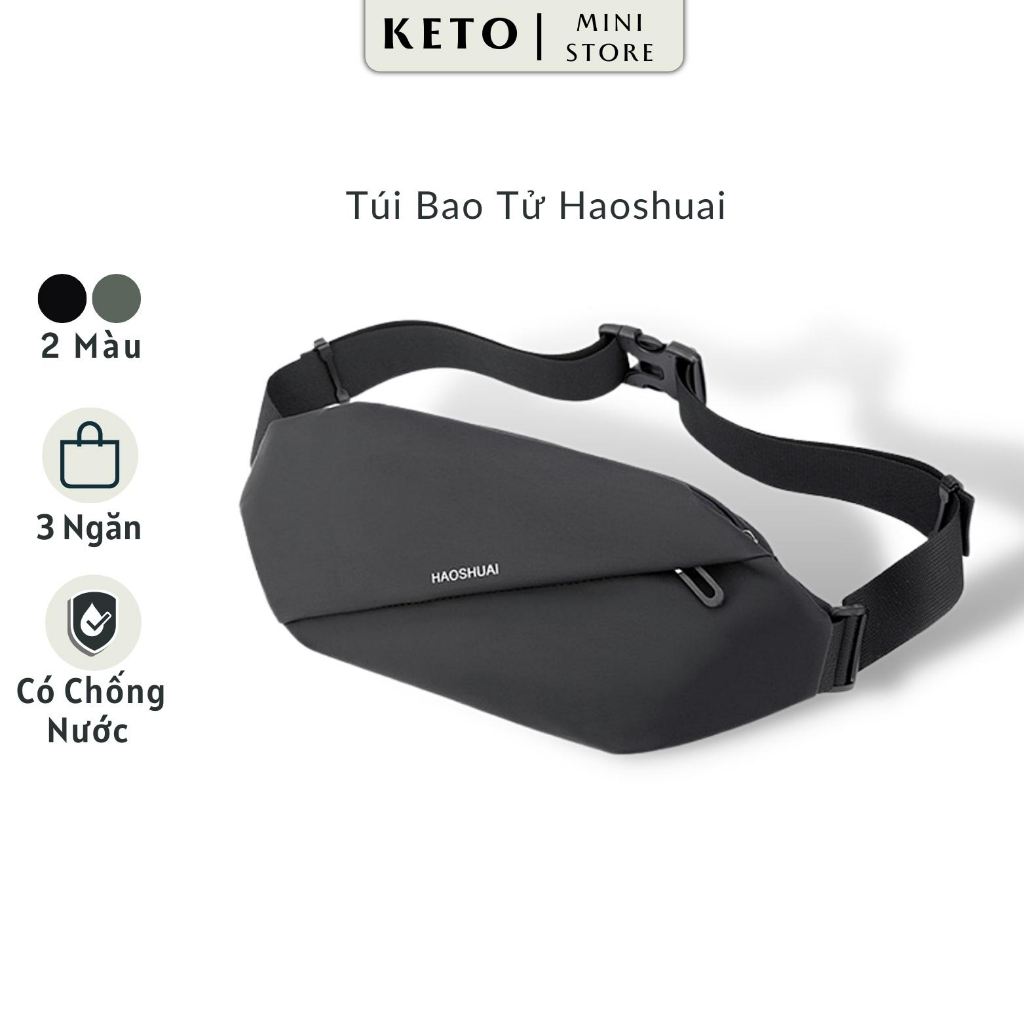 Túi bao tử nam mini đeo chéo, Túi đeo hông bụng ngực chống nước nhiều ngăn đựng tiền thể thao chính hãng HAOSHUAI T02