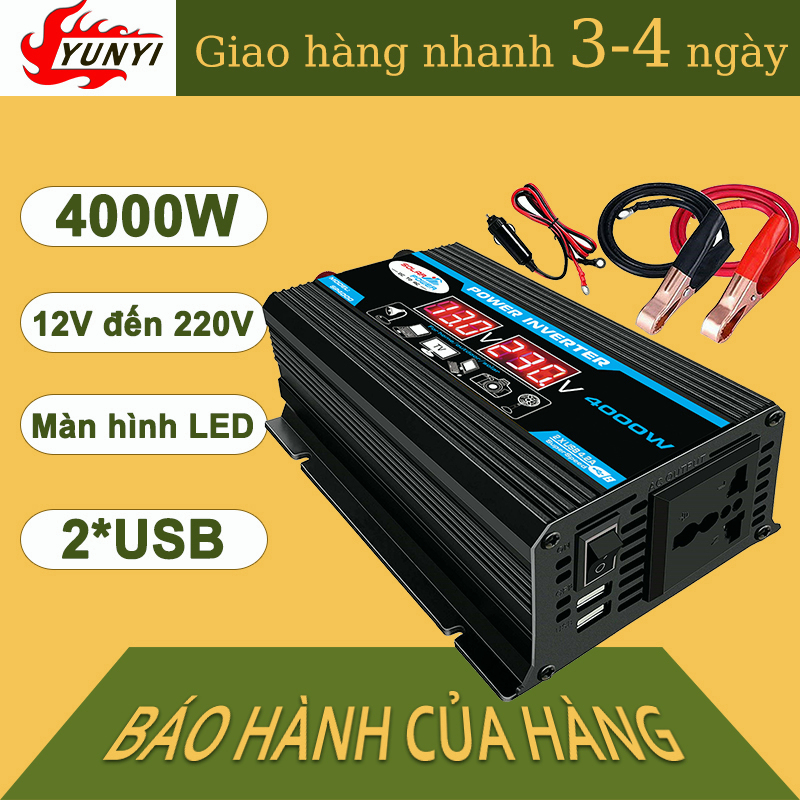 inverter 12v to 220v 4000w bộ chuyển đổi điện 12v sang 220v Bộ Sạc Điện Xe Hơi Biến Tần Với Cổng USB Kép 2.1A Pin Màn Hình Hiển Thị Sóng Sin chuẩn- Kich điện sóng sin tinh khiết