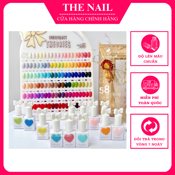 Set sơn gel Macaron chính hãng 58 màu - Sơn móng tay làm nail Hàn Quốc, chất gel đậm đặc (tặng bảng màu + 1cặp base top)