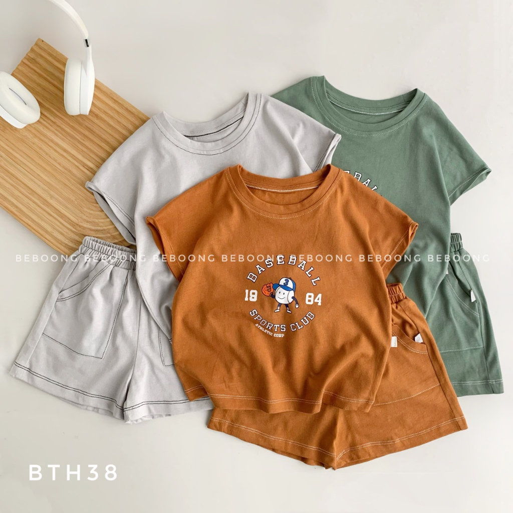 Bộ cotton bé trai bé gái 8-23kg hoạ tiết Baseball 3 màu, chất siêu cưng màu siêu chất MS 23.036-PITUPI-BEBOONG