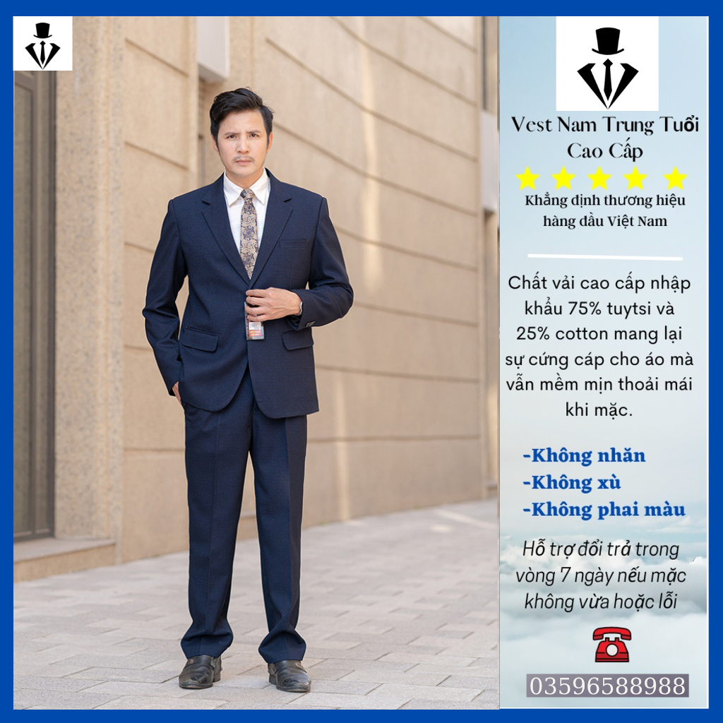 Bộ Vest Nam Trung Niên,Vest trung tuổi đẹp chất liệu cao cấp ( tặng cà vạt)
