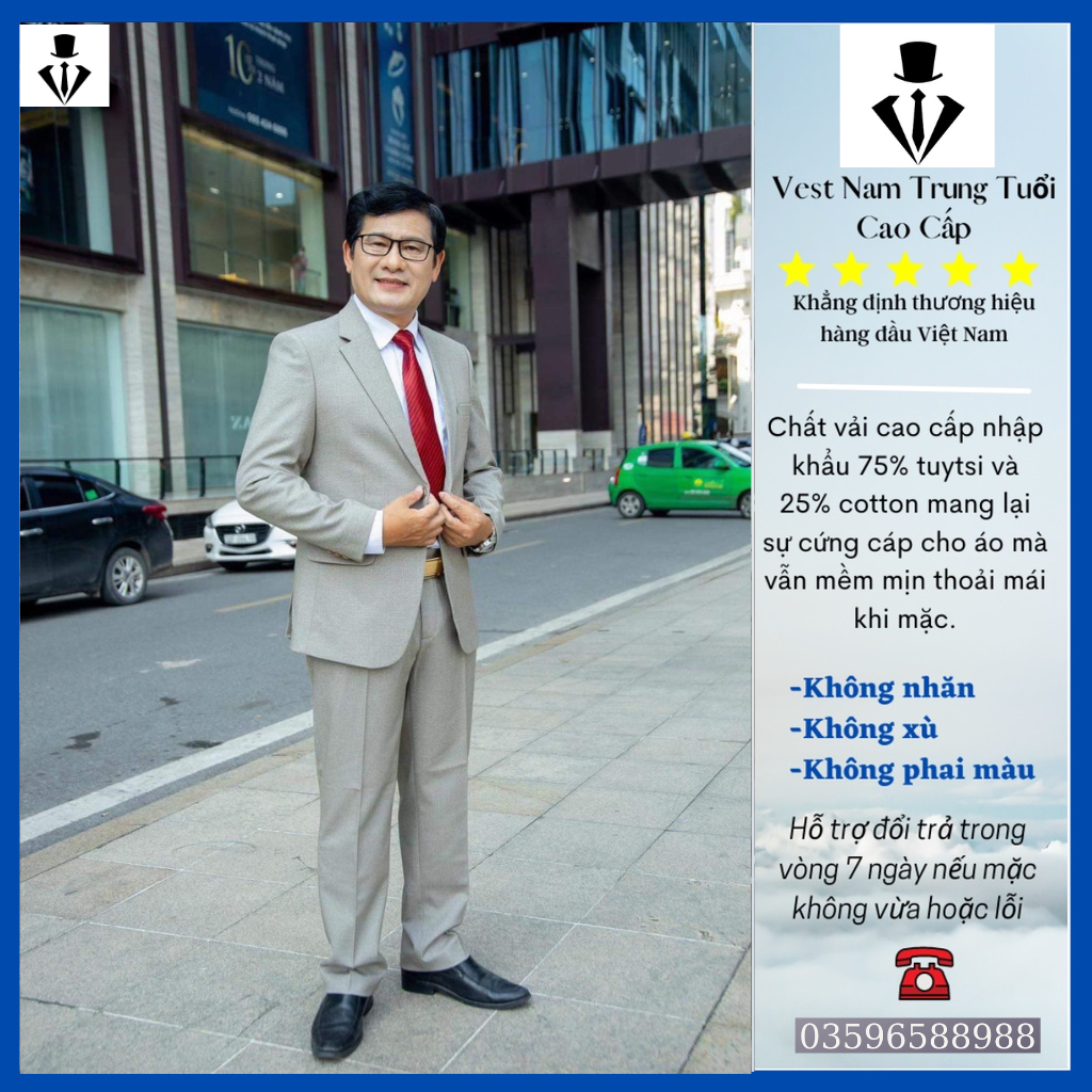 Vest hồng ngọc trung niên cao cấp, bộ vest trung niên, trung tuổi xuất khẩu ( Tặng cà vạt )