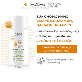 ☘Kem chống nắng BABE Super Fluid Mattifying sunscreen SPF 50 phổ rộng, kiểm soát dầu 50ml