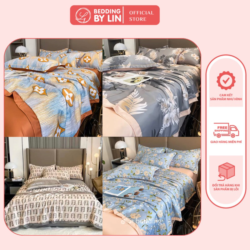 Bộ Chăn Ga Gối Lụa Thái 4 Món Chăn Trần Bông Đủ Kích Thước Hàng Nhập Khẩu Set Chăn Ga Gối Lụa Hoạ Tiết Hoa Văn Mới Nhất