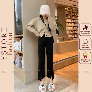  Quần loe nữ quần ống loe xẻ tà cao thấp cạp cao thun xịn co giãn bigsize 45-75kg YSTORE 