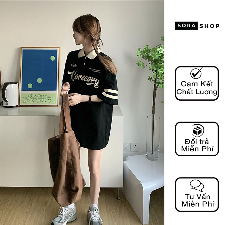 Áo polo nam nữ Corecury , áo đôi logo thêu ,tay lỡ form rộng siêu rẻ , áo thun cổ bẻ unisex chất cotton - PL002