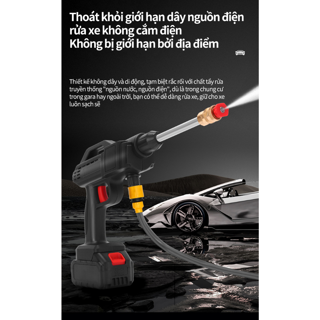 MÁY RỬA XE CẦM TAY PIN 40P - MÁY RỬA XE MINI DÙNG PIN - BẢO HÀNH 12 THÁNG