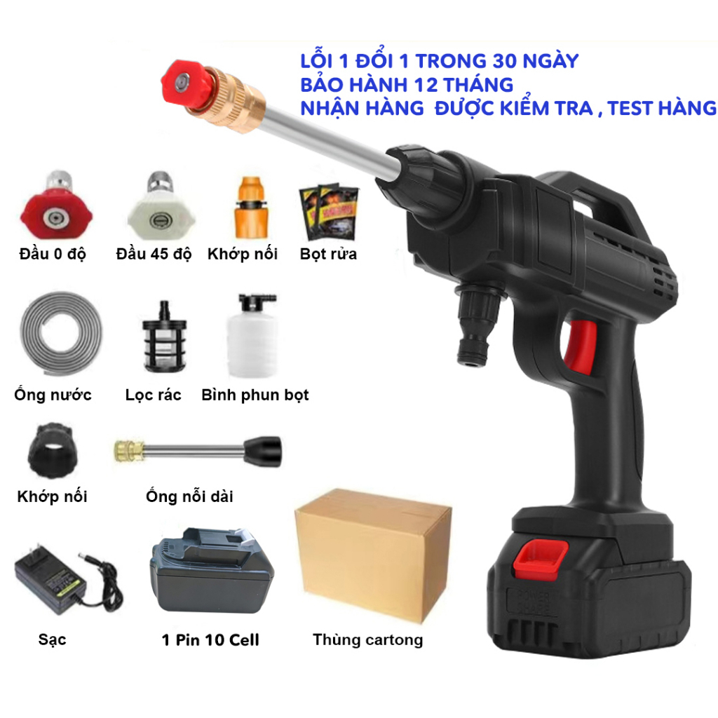 MÁY RỬA XE CẦM TAY PIN 40P - MÁY RỬA XE MINI DÙNG PIN - BẢO HÀNH 12 THÁNG