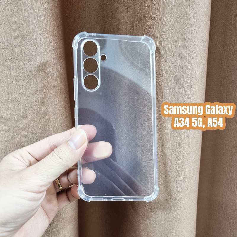 Ốp lưng dẻo trong chống sốc 4 góc cho Samsung Galaxy A14/ A34/ A54, Kính cường lực cho Samsung Galax