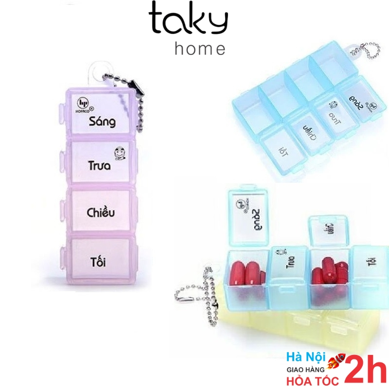 Hộp Nhựa - TakyHome, Nhiều Màu Chia Thuốc Hàng Ngày, Chia Thuốc Từng Buổi Trong Ngày Nhỏ Gọn, Tiện Dụng Mang Theo. 7126