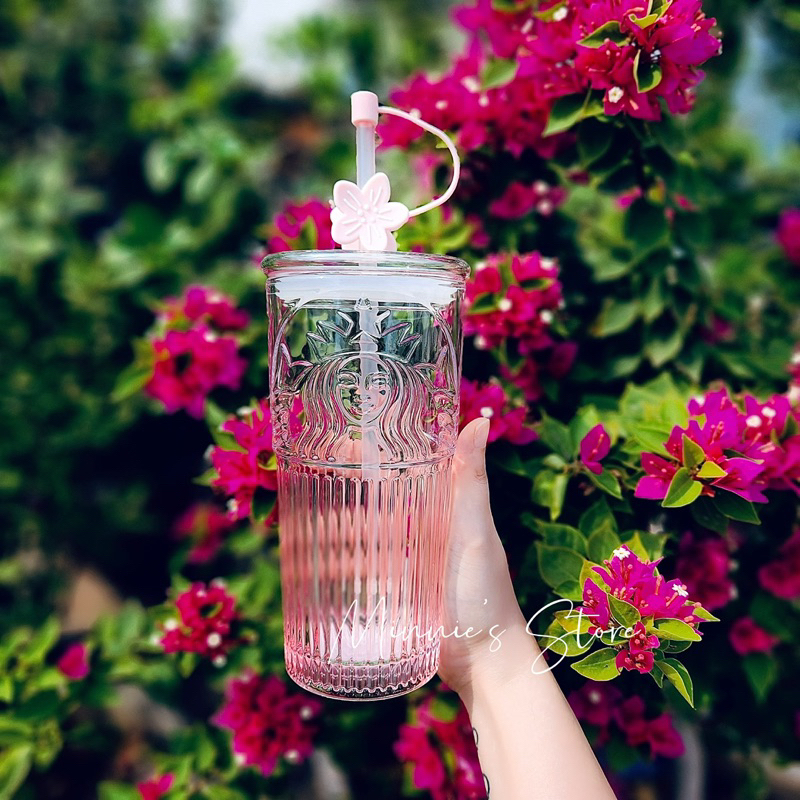 [Starbucks China] Ly Thuỷ Tinh Starbucks Peach Blossom Topper Pink Siren 19Oz (550ml)