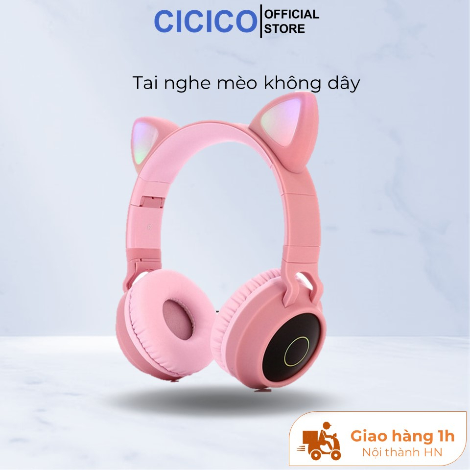 Tai nghe bluetooth chụp tai không dây mèo kute âm bass siêu trầm pin trâu 400mah sử dụng 3-5h liên tục, kèm dây 3.5mm.