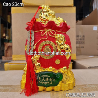 Túi vàng đựng tiền phong thủy mẫu mới loại 1 cao 23cm