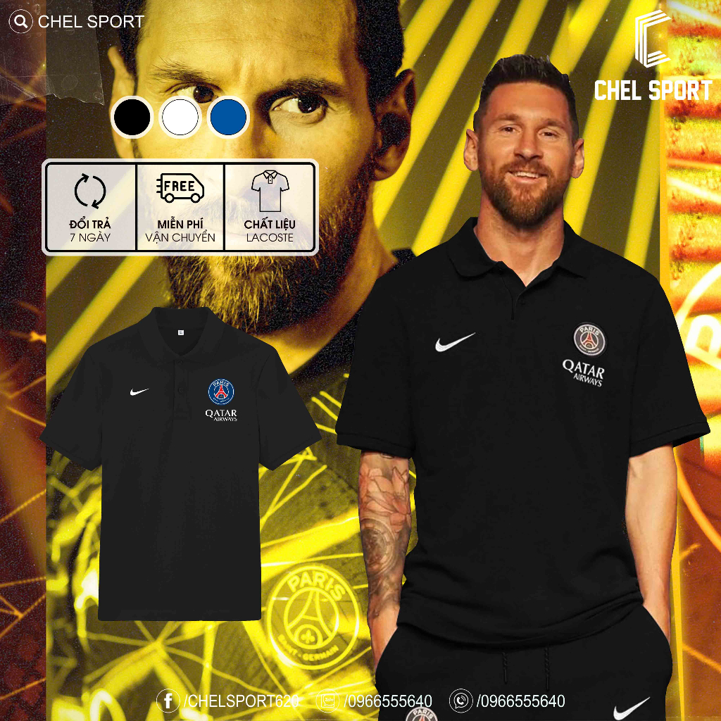 Áo polo logo thêu Messi PSG 2023 [ẢNH THẬT]