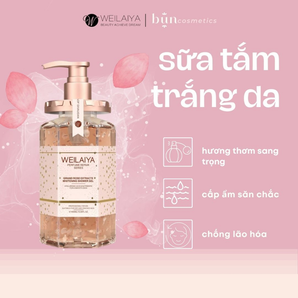 Sữa tắm trắng da nước hoa Weilaiya chiết suất cánh hoa hồng Damask 450ml - CHÍNH HÃNG