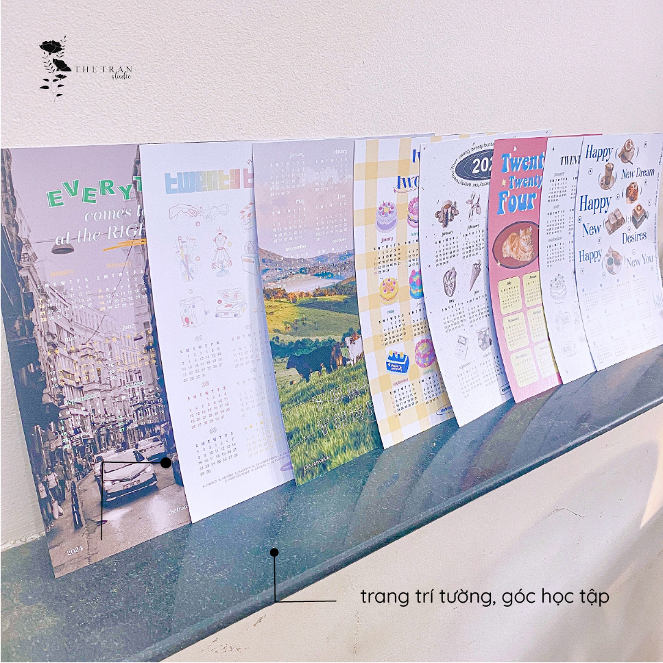 Lịch 2024 poster nghệ thuật trang trí dán tường A4 / 2024 calendar / thetranstudio