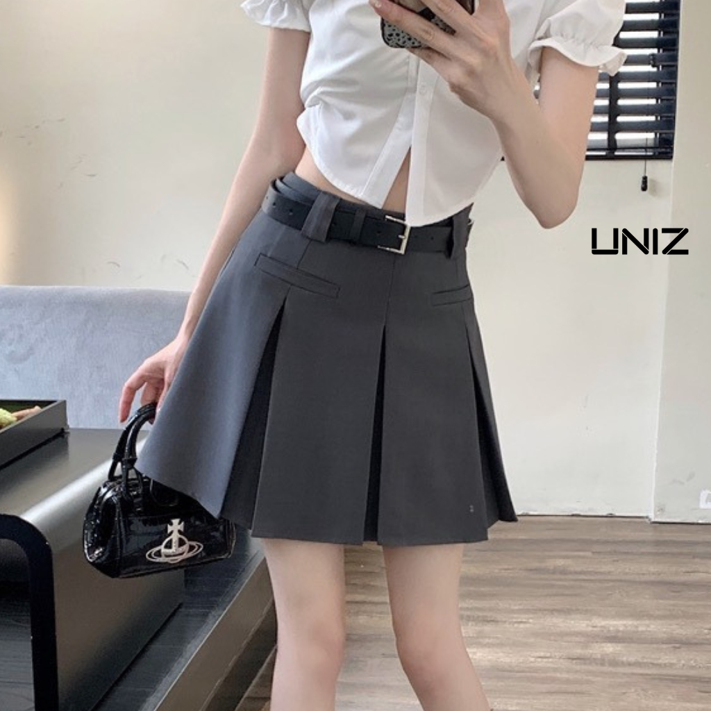 Chân váy xếp ly ngắn túi cơi kèm đai hàng đẹp uniz - Cvkemdai1107