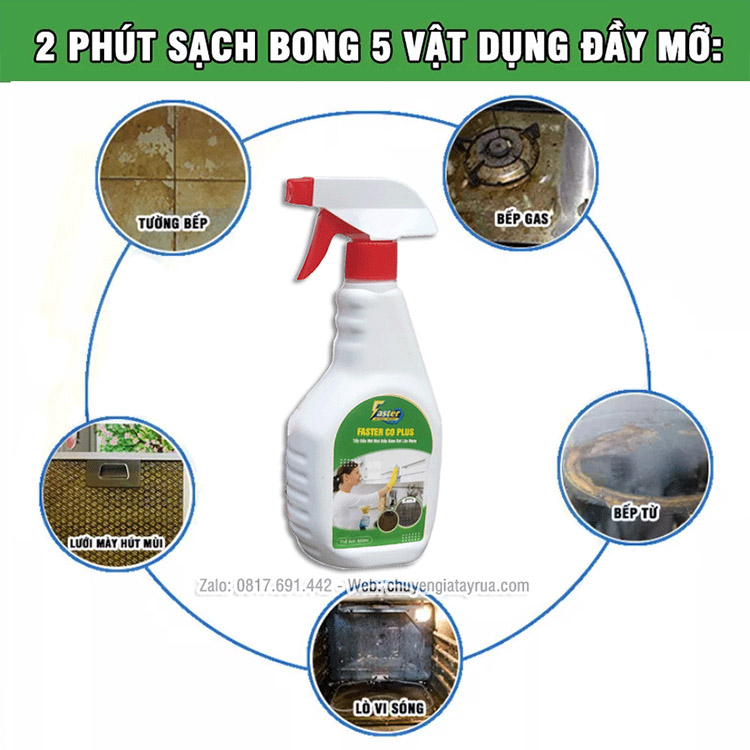 Combo Chai Xịt Tẩy Dầu Mỡ Nhà Bếp, Vệ Sinh Máy Hút Mùi, Bếp Gas, Tường Bếp Faster CO Plus 500ml