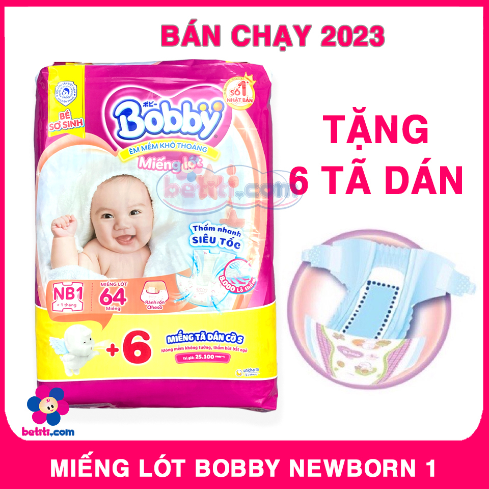 [MẪU MỚI TẶNG 4 MIẾNG] Miếng Lót Bobby Newborn 1 (64+4 miếng)