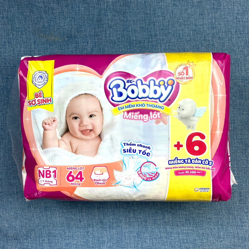 [MẪU MỚI TẶNG 4 MIẾNG] Miếng Lót Bobby Newborn 1 (64+4 miếng)