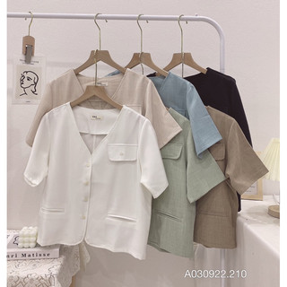 Áo croptop cổ v 1 túi ngực hàng thiết kế ảnh thật