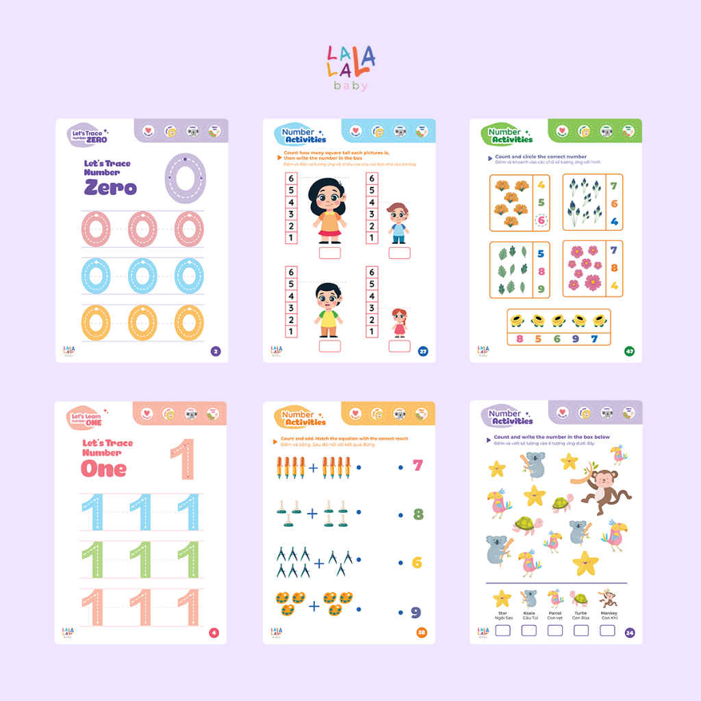 Sách học số và khoa học Math Me Lalala Baby, bôi xóa được, học liệu giáo dục sớm, tặng kèm 5 bút + cục bôi