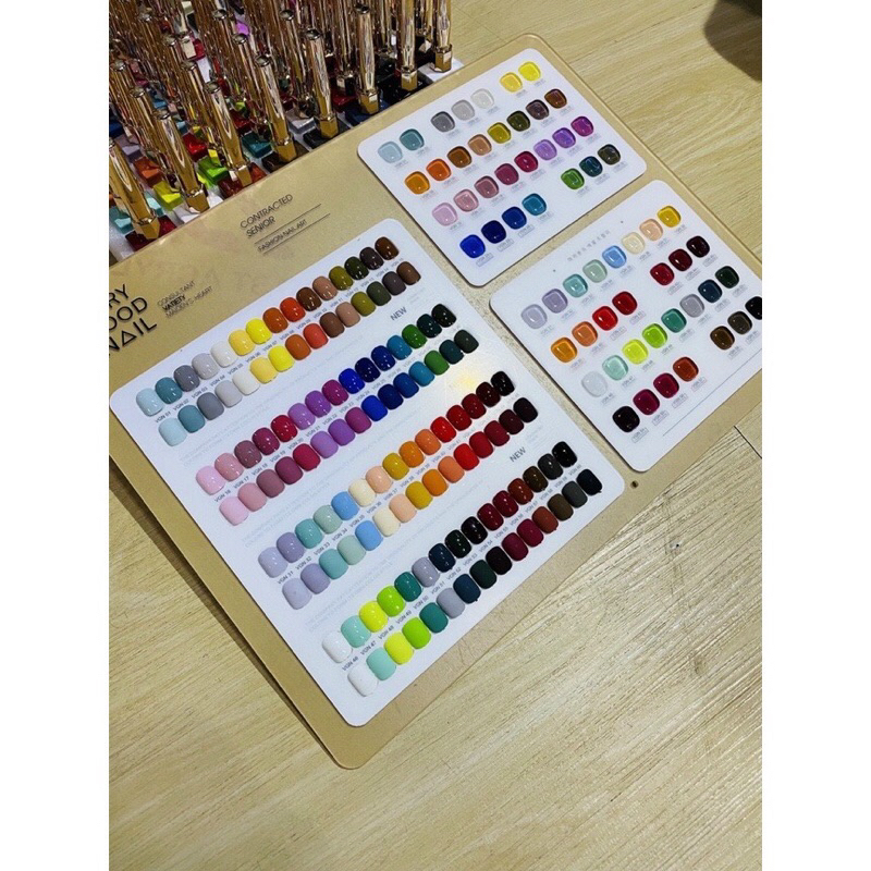 Set sơn gel Very Good Nail 60 màu bộ sơn vát nắp vàng màu Hàn Quốc tặng kèm bảng màu mica base top
