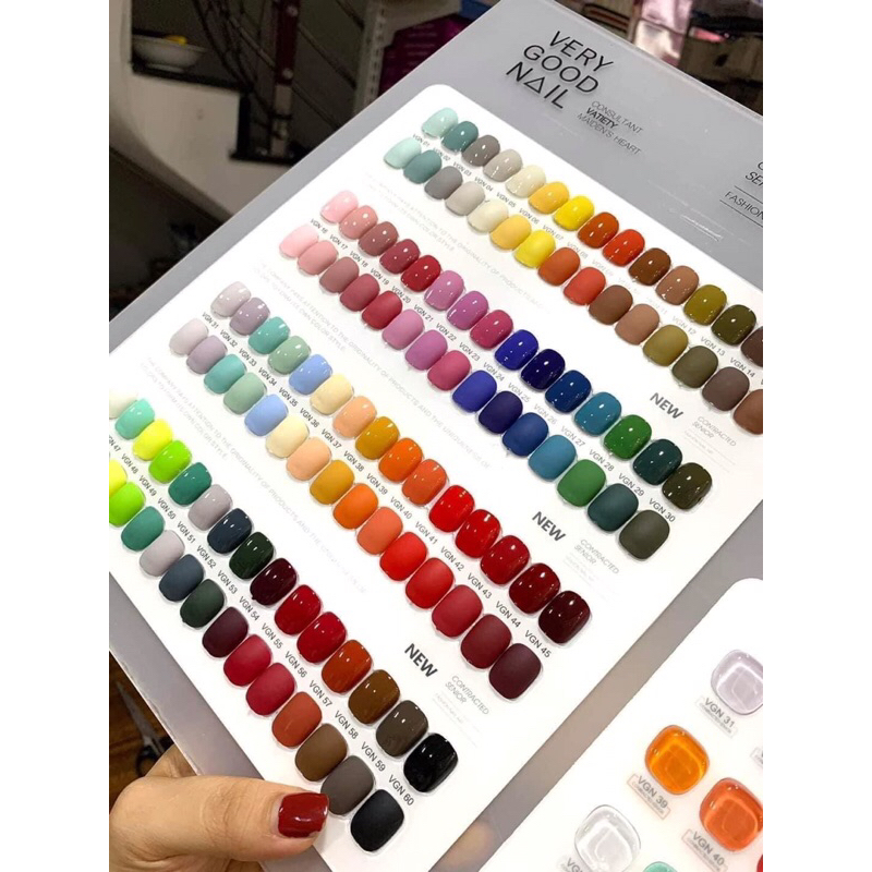 Set sơn gel Very Good Nail 60 màu bộ sơn vát nắp vàng màu Hàn Quốc tặng kèm bảng màu mica base top
