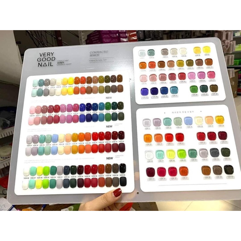 Set sơn gel Very Good Nail 60 màu bộ sơn vát nắp vàng màu Hàn Quốc tặng kèm bảng màu mica base top