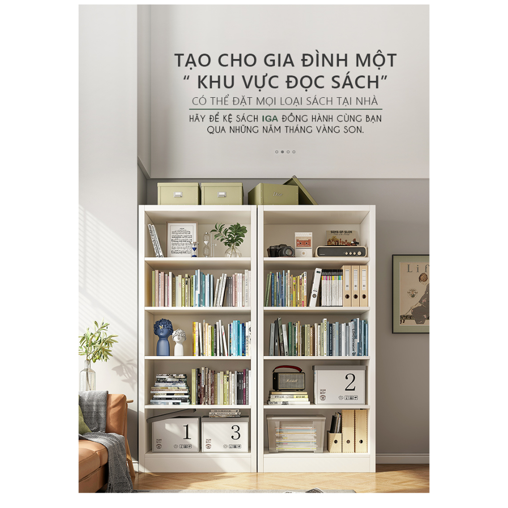 Kệ sách gỗ 5 tầng, kệ đa năng phòng khách/ phòng ngủ chính hãng IGA - GP250