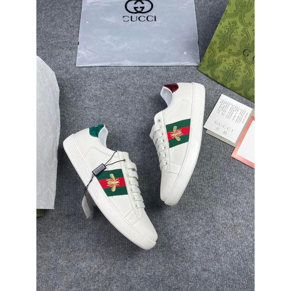 Giày Sneaker Guc.ci trắng trơn “ace” ba sọc tím đỏ, Giầy Thể Thao Guc.ci Full phụ kiện