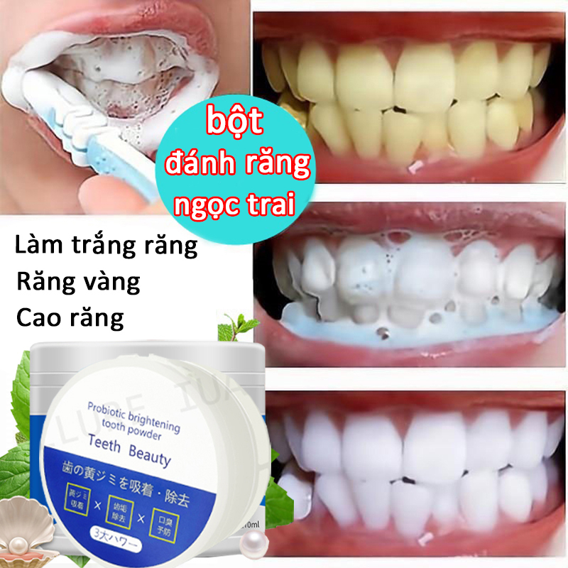 IUALLURE bột đánh răng Làm trắng răng bột trắng răng trân châu Giảm Vết Ố Vàng Trên Răng giảm sâu răng Giữ Hơi Thở Thơm