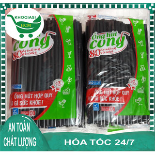 Ống hút đen cong cao cấp 1 gói 80 ống