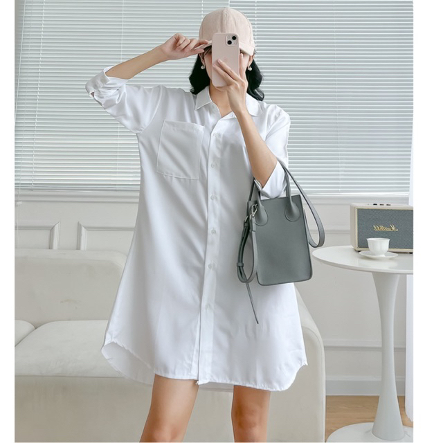 Đầm sơ mi trắng - Váy sơmi trắng giấu quần, phong cách dễ thương[hình chụp thật]