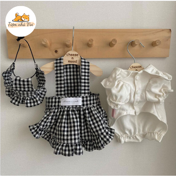 SET VÁY ÁO YẾM KÈM MŨ KẺ CARO VIỀN BÈO SIÊU XINH XẮN ĐÁNG YÊU MÁT MẺ MÙA HÈ CHO THÚ CƯNG