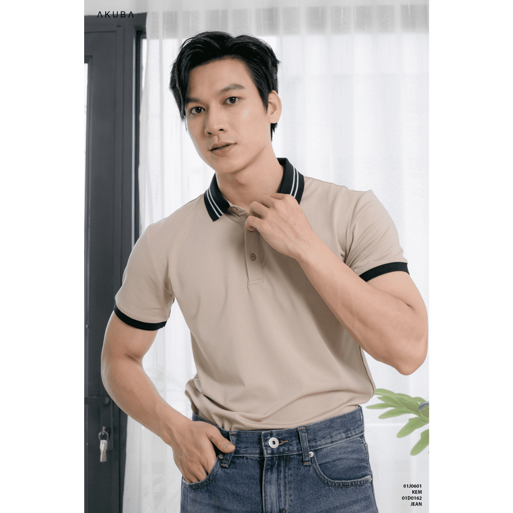 Áo polo nam vải cá sấu cotton AKUBA form slimfit, chất liệu thoáng mát, mềm mại, thấm hút mồ hôi tốt |01J0601