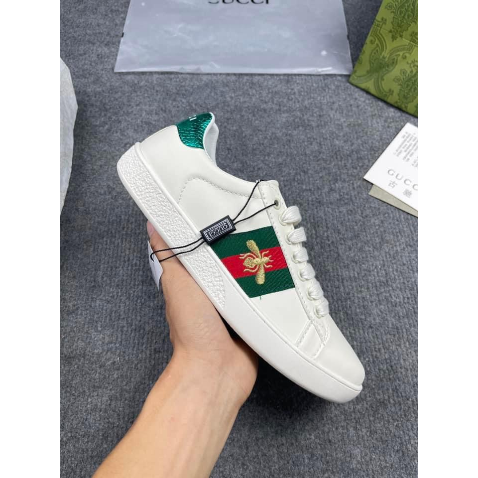 Giày Sneaker Guc.ci trắng trơn “ace” ba sọc tím đỏ, Giầy Thể Thao Guc.ci Full phụ kiện