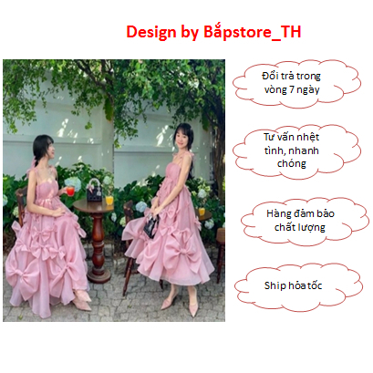 Maxi đi biển dự tiệc sang trọng dáng xoè dài đính nơ màu tím xanh hồng