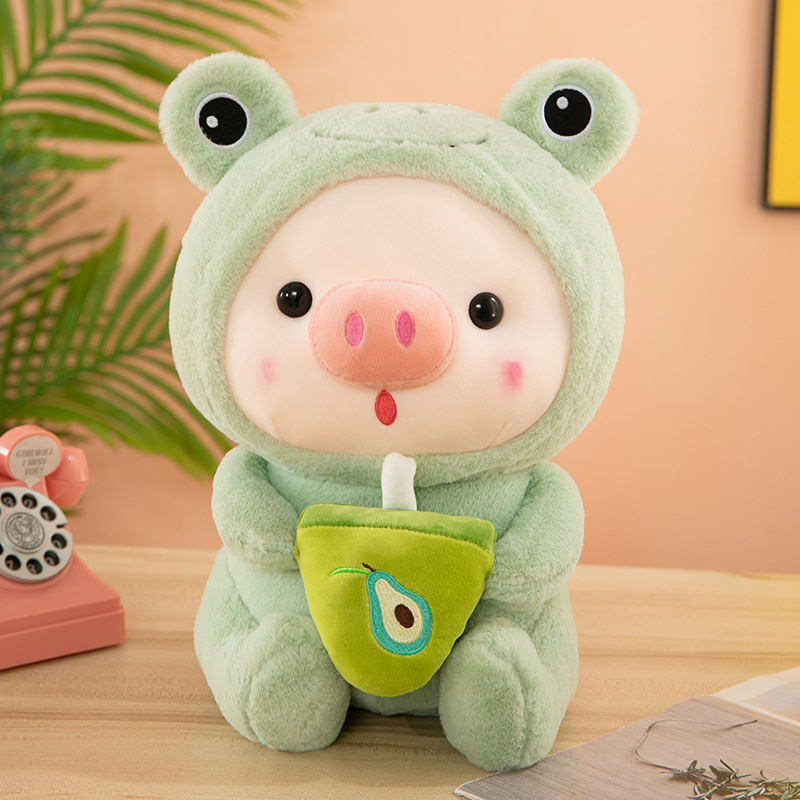 Gấu Bông Hình Con Heo Ôm Trà Cao Cấp - Boba Lợn Sang Trọng Dễ Thương - Thú Nhồi Bông Bong Bóng Trà Size 25cm