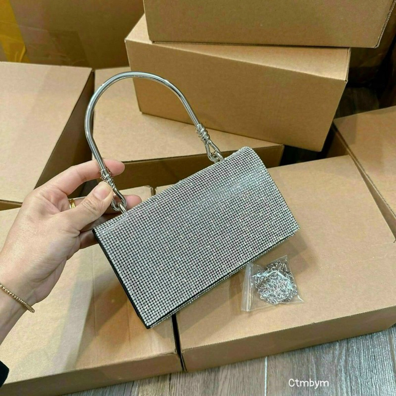 Túi quai xách đính đá lấp lánh bao xinh kèm dây đeo chéo