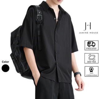 Áo Sơ Mi Trơn Đen JAMINE HOUSE Tay Lỡ Nam Nữ Unisex MD1