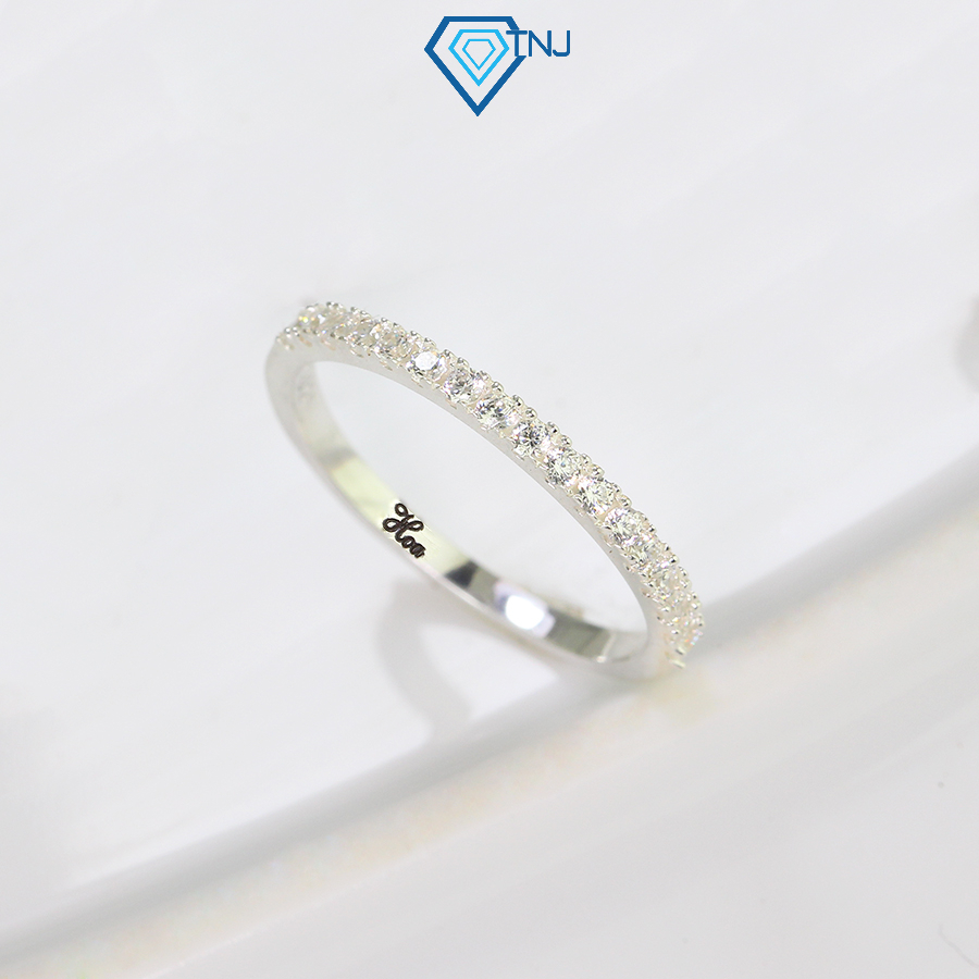 Nhẫn bạc nữ đẹp đính đá trắng tinh tế khắc tên NN0185 - Trang Sức TNJ