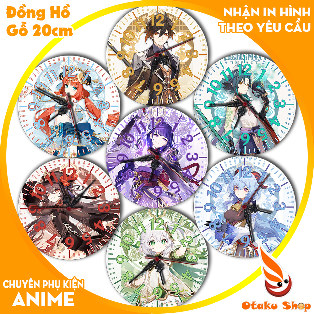 Đồng hồ Genshin Impact để bàn treo tường bằng gỗ kích thước 20cm đủ mẫu nhân vật Raiden Shogun Zhongli Xiao Hutao