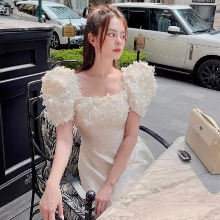 Áo Dài trắng Cách Tân Tay Bèo cao cấp 2 tà