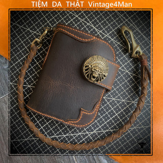 Ví biker da bò sáp ngựa điên vintage handmade